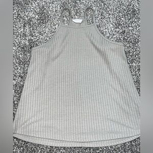 Double Zero Crop Tank Top High Neck Ribbed Beige Gray Tan Size Small Racerback